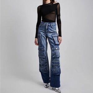 NWT RtA Lea Blue Cargo Jeans Sz 26